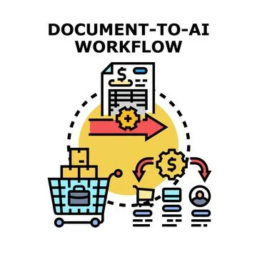 Document to artificial intelligence workflow processing data Illustrazione stock