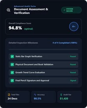 Document assessment and verification dashboard for business auditing Stock Illustration