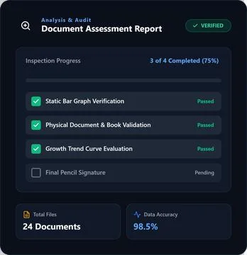 Document assessment report dashboard showing audit progress Stock Illustration