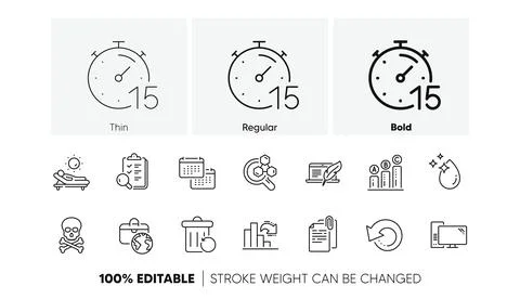 Document attachment, Computer and Recovery data line icons. For web app Illustrazione stock