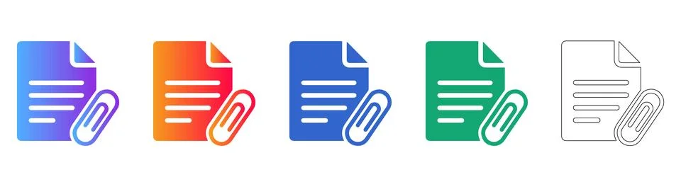 Document Attachment Icon Set in Modern Gradient and Outline Styles Stock Illustration