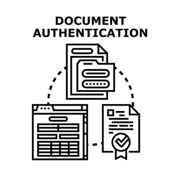 Document authentication process for digital data verification Stock Illustration
