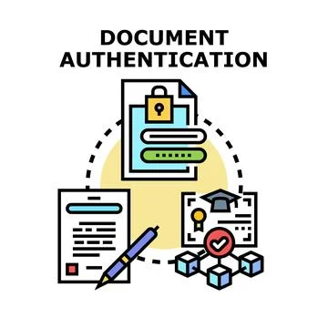 Document authentication process for security and verification managing Stock Illustration