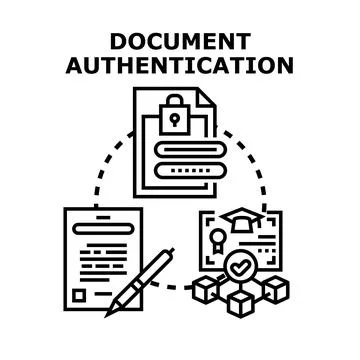 Document authentication process for security and verification managing Stock Illustration