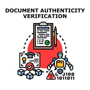 Document authentication verification process using blockchain technology co.. Illustrazione stock