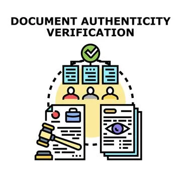 Document authenticity verification process concept icon Ilustración de archivo