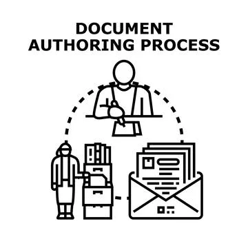 Document authoring process creating official papers Stockillustratie