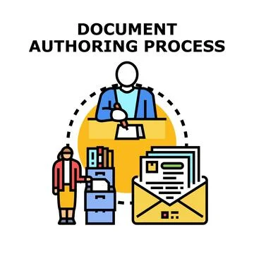 Document authoring process creating official papers 库存插图