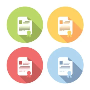 Document Award Flat Icons Set Stock Illustration