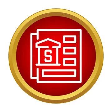 Document with bank building dollar symbol on red gold icon 스톡 일러스트