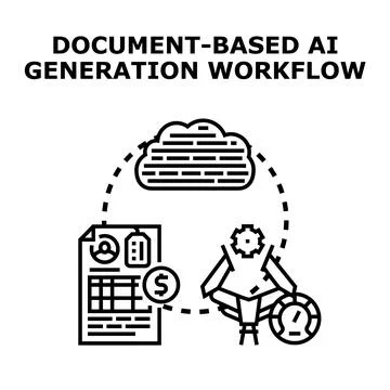 Document based ai generation workflow concept illustration Stock Illustration