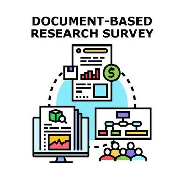 Document based research survey concept presenting data analysis Stock Illustration