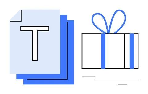 Document beside gift box with bow, representing content creation and delive.. Stock Illustration
