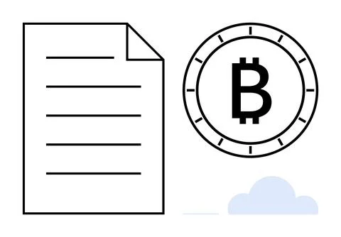 Document with Bitcoin Symbol and Cloud for Cryptocurrency Contracts and Blo.. Stock Illustration