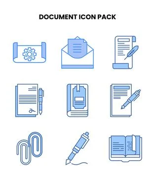 Document Blue Bundle Icons Pack 库存插图