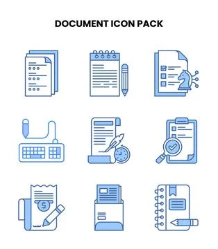 Document Blue Set Icons Pack Stock Illustration