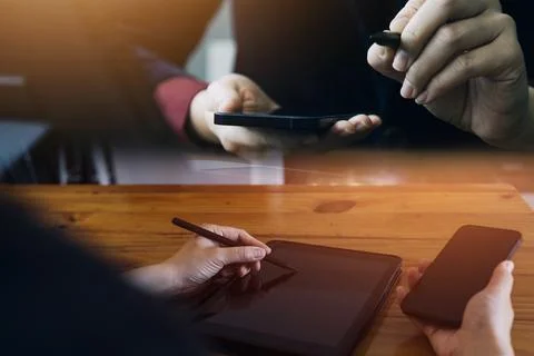 Document Businessman working modern computer Document Management System (DM.. Stock Photos