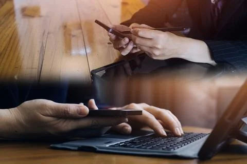 Document Businessman working modern computer Document Management System (DM.. Stock Photos