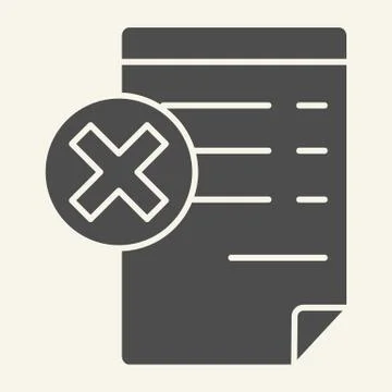Document with cancel sign solid icon. Paper with cross vector illustration Stock Illustration
