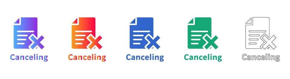 Document Cancellation and Error Icons Set Ilustración de archivo