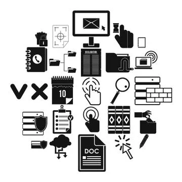 Document case icons set, simple style Stock-Illustration