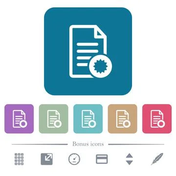 Document certificate flat icons on color rounded square backgrounds Stock Illustration