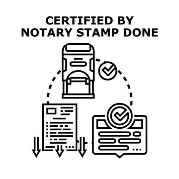 Document certification process with notary stamp approval Stock Illustration