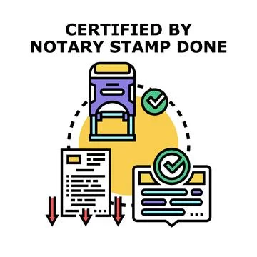 Document certification process with notary stamp approval Stock Illustration
