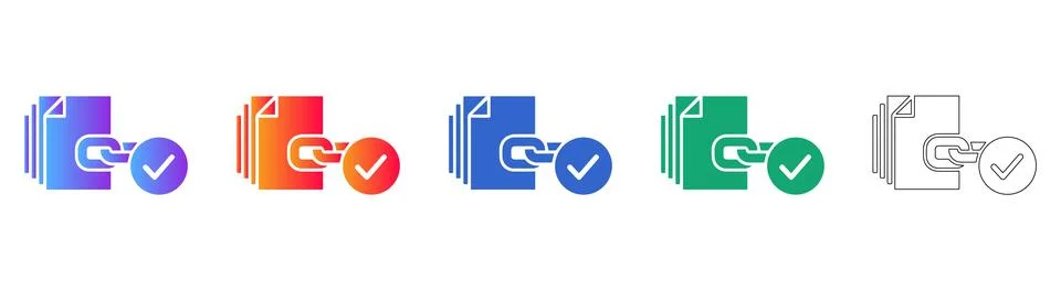 Document Chain Link Verification Icon Set 库存插图