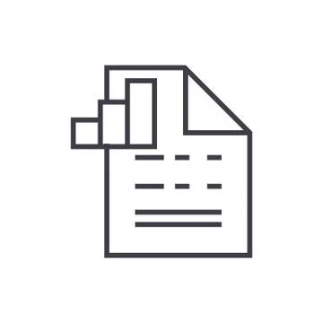 Document with chart vector line icon, sign, illustration on white background, Illustrazione stock