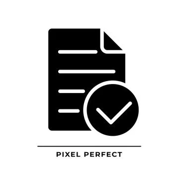 Document with check mark black glyph icon Illustrazione stock