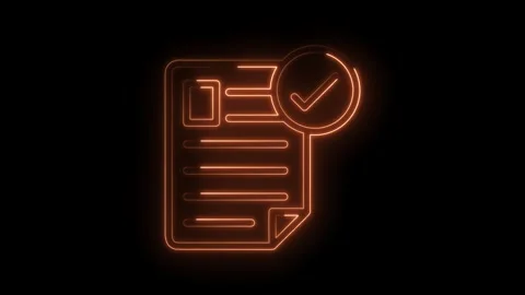 Document with check mark glowing neon style on black background animation Stock Footage 322975312