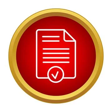 Document with check mark outline in glossy red circle Stock Illustration