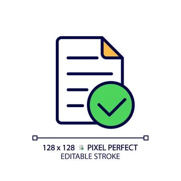 Document with check mark pixel perfect RGB color icon Stock Illustration