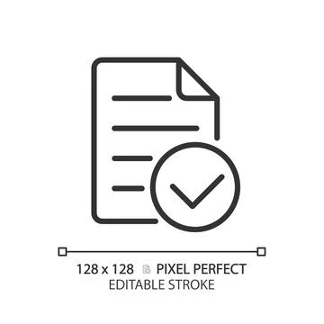 Document with check mark pixel perfect linear icon Illustrazione stock