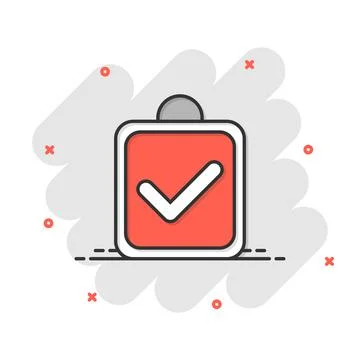 Document checkbox icon in comic style. Test cartoon vector illustration on wh Ilustración de archivo