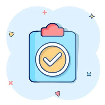 Document checkbox icon in comic style. Test cartoon vector illustration on wh イラスト素材