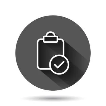 Document checkbox icon in flat style. Test vector illustration on black round Illustrazione stock