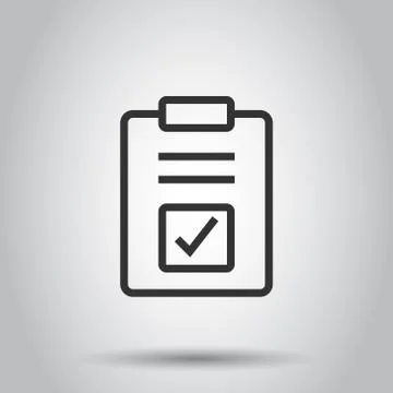 Document checkbox icon in flat style. Test vector illustration on white isola Illustrazione stock
