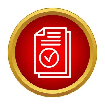 Document checking and approval icon in red circle 스톡 일러스트