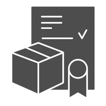 Document checklist with box solid icon, delivery and logistics symbol, approved Stockillustratie