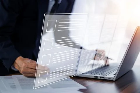 Document Checklist concept, Businessman using computer for DMS documents ma.. 스톡 사진