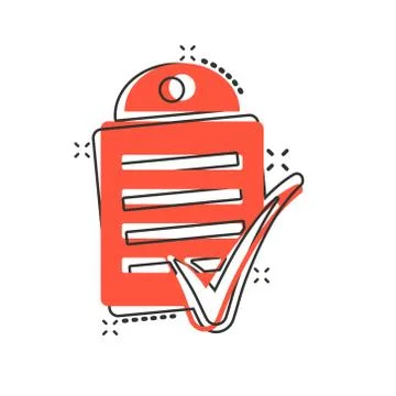 Document checklist icon in comic style. Report cartoon vector illustration on Illustrazione stock