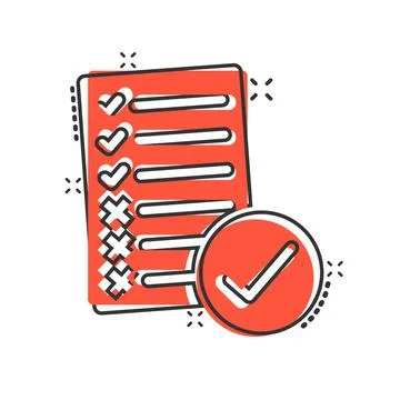 Document checklist icon in comic style. Report cartoon vector illustration on Stock Illustration