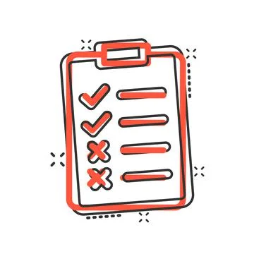 Document checklist icon in comic style. Report cartoon vector illustration on Stockillustratie