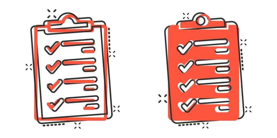 Document checklist icon in comic style. Report cartoon vector illustration on 스톡 일러스트