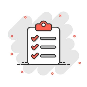 Document checklist icon in comic style. Report cartoon vector illustration on Stockillustratie