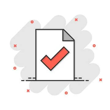 Document checklist icon in comic style. Report cartoon vector illustration on Illustrazione stock
