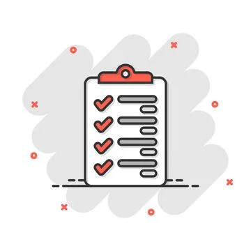 Document checklist icon in comic style. Report cartoon vector illustration on 스톡 일러스트