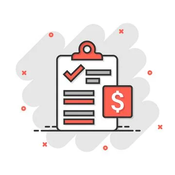 Document checklist icon in comic style. Report cartoon vector illustration on Stockillustratie